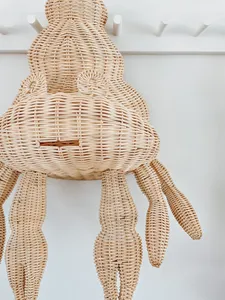 Panier mural tressé à la main en forme de coquille de crabe, en rotin, pour décorer la chambre d'enfant, organisateur de rangement, joli animal marin, art mural pour chambre de bébé - Product Image 3
