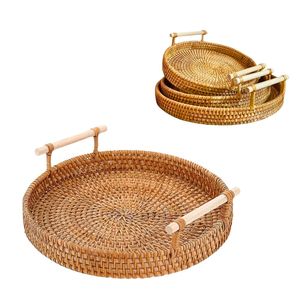 Handwoven RATTAN <b>TRAY</b> FRUIT STORAGE BASKET with Handles Gift, Serving & Home Decor Sustainable Home Accessory - Product Image 1