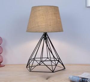 Modern Geometric <b>Iron</b> Table Lamp With Beige Fabric Drum Shade E26 LED Bulb 2700K Warm Light AC 220V Switch Control - Product Image 2