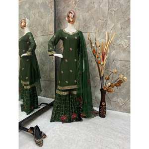 Designer <b>Indian</b> & Pakistani Clothing Elegant Party Wear <b>Top</b> Bottom and Dupatta Set - Product Image 1