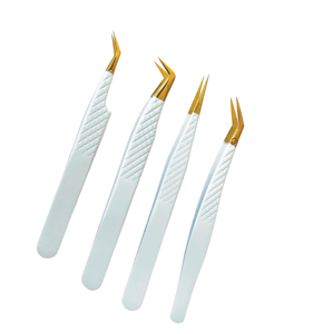 Juego de pinzas para pestañas con baño de oro de precisión del fabricante, mango blanco, punta suave, para extensión de pestañas y manicura - Product Image 5