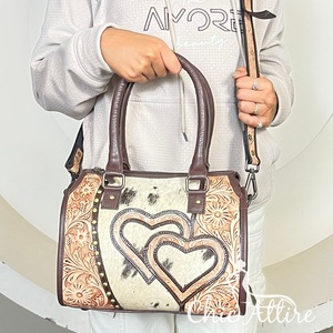 Bolsa de Viaje Grande de Cuero Vacuno Hecha a Mano con Diseño de Corazón, Bolso de Mano Vintage con Estampado Floral, Estilo Speedy, Unisex - Product Image 1
