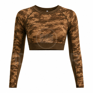 2026 Latest Design Ladies Yoga Set Long Sleeve Workout <b>Crop</b> <b>Top</b> High Waist Leggings Breathable Stretch Gym Fitness Clothing Set - Product Image 3