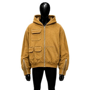 Sweat à capuche zippé oversize épais, style streetwear, délavé vintage, design tendance, style décontracté, en coton French Terry, pour l'automne - Product Image 1