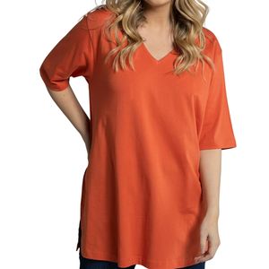 เสื้อยืดคอวีไซส์ใหญ่สำหรับผู้หญิง แบบหลวม สีพื้น สไตล์ลำลอง รับผลิตแบบ OEM ODM ขายส่ง - Product Image 4