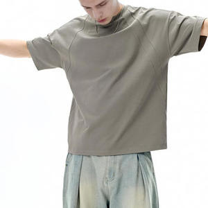 เสื้อยืดแขนสั้นผู้ชาย คอกลม ดีไซน์ผ่าข้าง สไตล์ลำลองสำหรับฤดูร้อน ทรงหลวม สีพื้น ผ้าคอตตอนผสม หลายสี - Product Image 5