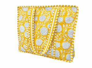 Grand sac fourre-tout à imprimé floral Artisan Block-Shopper durable vert et bleu - Product Image 3