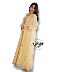 AWAIS HOUSE Women's Middle Eastern Ethnic Lightweight <b>Plus</b> <b>Size</b> Floor-Length Hand Beaded Sequined Georgette <b>Kaftan</b> Abaya Party - Product Image 2