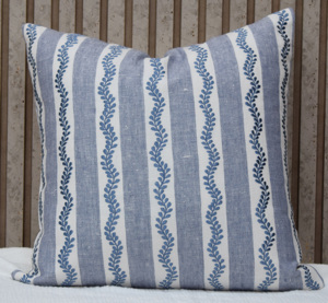 Embroidered Blue Stripe Cushion <b>Case</b> 100% Linen Decorative <b>Pillow</b> Cover for Living Room Bedroom Cushion Manufacturer Wholesaler - Product Image 2