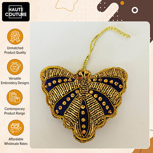 Elegant Design Top Selling Handcrafted Velvet <b>Beads</b> Made Gold/<b>Blue</b> Butterfly Shape Home Decorative Hanging Ornaments on Sale - Product Image 2