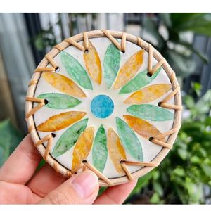 Natural Mother of Pearl Rattan <b>Coaster</b> Handmade Woven Cup <b>Coaster</b> Decorative <b>Drink</b> <b>Coaster</b> <b>for</b> Home Hotel - Product Image 2