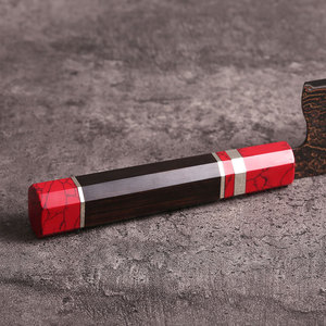 Cuchillos de chef OEM de cobre damasco, cuchillo de cocina japonés personalizado con mango de madera de resina roja - Product Image 6