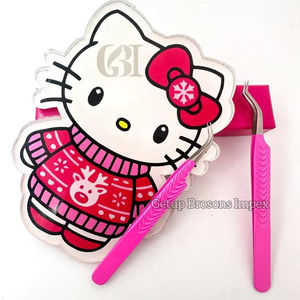 Pinzas de Punta Acrílica con Recubrimiento en Polvo Rosa Intenso, Llavero Rojo de Hello Kitty, Logotipo Personalizado, Almacenamiento Multifuncional para Pegamento de Pestañas, Belleza - Product Image 1