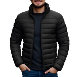 Blouson d'hiver matelassé coupe-vent pour homme de haute qualité, à capuche, col montant, respirant, avec logo personnalisable sur le devant, 100 % personnalisable - Product Image 1
