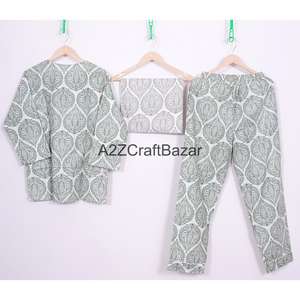 Pyjama pour femmes en satin de coton de qualité supérieure, ensemble 2 pièces, col rond, manches longues, respirant, vêtements de détente pour l'automne - Product Image 5