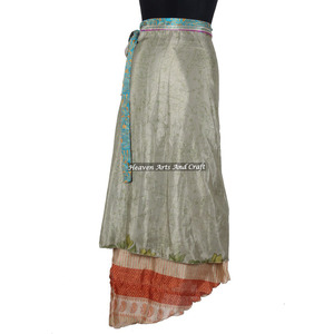Long Layered Sari Silk <b>Wrap</b> <b>Skirts</b> 2 Layer Reversible Magic Silk Saris <b>Wrap</b> Long <b>Skirt</b> Silk <b>Wrap</b> Dress From India Excellent - Product Image 6