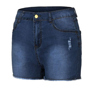 Womens High Waisted Denim Shorts Dark Blue Distressed Jean Shorts With Raw Hem Stretchy Slim Fit Casual Bottoms - Product Image 5