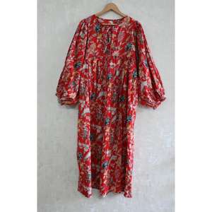 Vestido de Algodón con Estampado de Bloques para Mujer, Vestido Boho Hecho a Mano para Verano, Ropa Casual Ligera y Transpirable de Tela Natural - Product Image 1