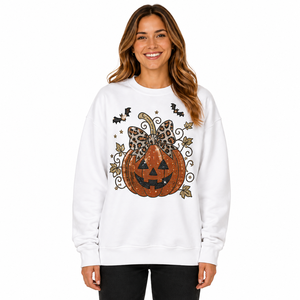 Wholesale Halloween Rhinestone Pumpkin Bow Graphic Crewneck Sweatshirt 100% Cotton Fleece Women's Oversized Hoodies Casual Wear - Product Image 2