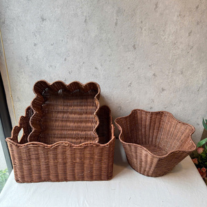 Handmade Dark Brown <b>Rectangle</b> Rattan Scallop <b>Storage</b> <b>Basket</b> for Home Organization Eco-friendly Organizer - Product Image 5