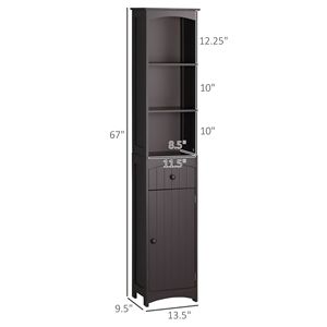 Mobiletto alto autoportante marrone con 3 ripiani e cassetto per l'organizzazione del bagno - Product Image 3