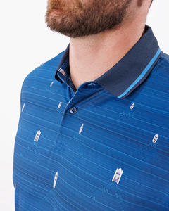 Polo à manches courtes bleu pour homme avec imprimé station de ski, en polyester tricoté, coupe décontractée, respirant, longueur normale - Product Image 5