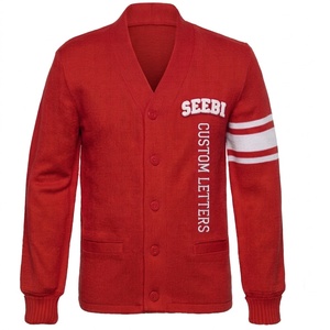 Cardigan universitaire unisexe violet à col en V pour homme, en chenille acrylique, double boutonnage, style Letterman, ouvert sur le devant - Product Image 3
