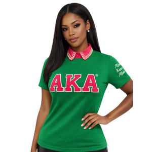 เสื้อยืดสีเขียว AKA Chenille ปักตัวอักษรกรีก เสื้อยืดผ้าฝ้ายพรีเมียม เสื้อผ้าลำลองสำหรับชมรมนักศึกษา - Product Image 4