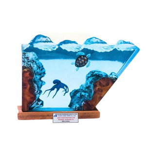 THANH TUNG THINH CO.LTD Lampe de table en époxy vague océanique, tortue de mer et pieuvre en bois de teck, veilleuse fabriquée au Vietnam - Product Image 1