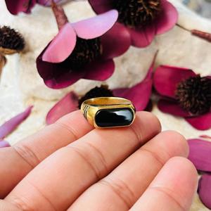 <b>Black</b> Onyx Signet <b>ring</b> Gold Plated Brass Geometric Pinky <b>ring</b> for <b>Men</b> - Product Image 3