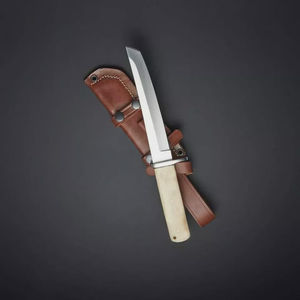 Cuchillo táctico personalizado hecho a mano con acero D2 y mango de hueso de camello, con funda, hoja fija, personalizable, OEM, para supervivencia y caza. - Product Image 3