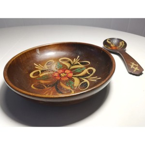 Assured Quality Handmade Wooden <b>Bowl</b> With Floral Design Traditional <b>Chinese</b> Style Serving <b>Bowl</b> And Spoon Set - Product Image 3