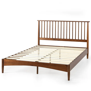 Cadre de lit à plateforme de luxe moderne du milieu du siècle avec tête de lit en bois à broche de style doux pour chambre à coucher, hôtel ou villa en bois massif - Product Image 2
