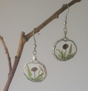 Handmade Forest <b>Earrings</b> Set Mushroom Fern Moss <b>Silver</b> Color Nature Inspired Jewelry Gift 15 Pounds Nikhil Gems NG-033 Sterling - Product Image 3