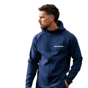 Mens Navy Blue Full <b>Zip</b> <b>Hooded</b> Tracksuit Set Windproof Breathable Fleece 2 1 Design Athletic Sportswear Training Workout - Product Image 2
