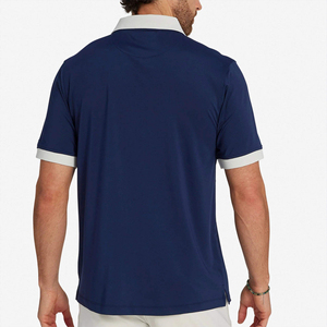 Chemise pour homme bleu marine avec col et poignets contrastants blancs, manches courtes, style décontracté, tricot piqué, polyester, séchage rapide, 220g, coupe classique - Product Image 6