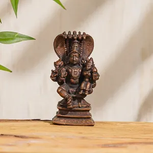 Estatua decorativa de latón antiguo, estatua de Lord Laxmi Narayan con esculturas de ídolo Sheshnag, figurita para decoración del hogar, artículos de regalo