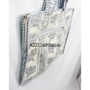 Handmade Hand Block Floral Quilted Laptop <b>Bag</b> with Zipper Laptop <b>Bag</b> For Office And School Use High Quality Daily Use Travel <b>bag</b> - Product Image 3