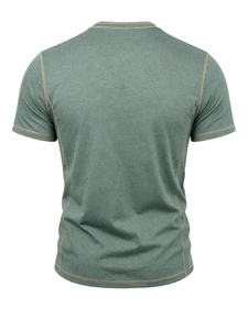 Men's Green Regular Fit O-Neck T-Shirt Short Sleeve Knitted Eco-Friendly 100% Cotton Raglan Sleeve Casual Solid Color Design - Product Image 5