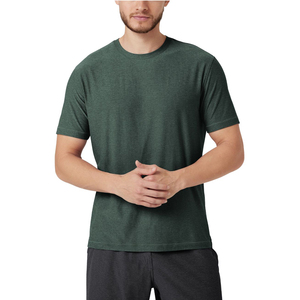 T-shirt décontracté d'été pour homme à manches courtes en coton uni, col rond, style chemise, en coton et polyester bleu foncé - Product Image 4