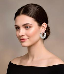 Pear Cut Moissanite <b>Hoop</b> Earrings <b>Sterling</b> <b>Silver</b> Women's Leaf Design Wedding Jewelry Luxury Style Claw Setting - Product Image 5