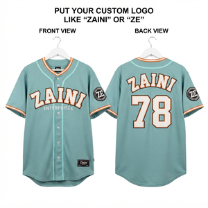Camiseta de Béisbol para Hombre, 220 GSM, Tela de Poliéster Premium, Color Verde Azulado y Naranja, Ribete de Canalé, Apliques de Sarga Personalizados, Bordado, Uniformes - Product Image 1