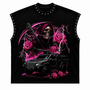Men's <b>Black</b> Sleeveless O-Neck Punk Style Skulls Print Rhinestones Muscle Fit <b>Tank</b> <b>Top</b> Breathable Quick Dry Eco-Friendly Trendy - Product Image 2