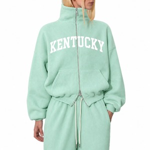 Ensemble de survêtement de luxe décontracté pour femme, 2 pièces, brodé, en molleton de coton respirant, avec sweat à capuche à double fermeture éclair assorti - Product Image 6