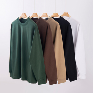 T-shirts à manches longues pour hommes, 330 grammes, col étroit, manches longues, pur coton, taille oversize - Product Image 1