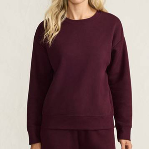 เสื้อสเวตเตอร์ถักคอกลมสีเบอร์กันดีสำหรับผู้หญิงแขนยาวพร้อมกระเป๋าสวมใส่สบายๆในฤดูใบไม้ร่วง - Product Image 2
