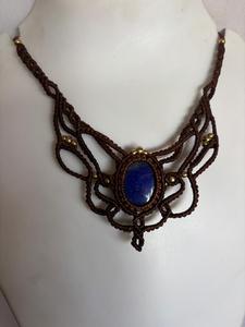 Handmade <b>Lapis</b> <b>Lazuli</b> Macrame Choker Necklace Wholesale Bohemian Woven Brass Beads Statement Gemstone Jewelry Supplier - Product Image 4