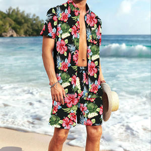 ชุดเซ็ตชายหาดลายดอกไม้สำหรับผู้ชาย เสื้อเชิ้ตแขนสั้นติดกระดุมและกางเกงขาสั้นเข้าชุด ชุดสำหรับวันหยุดฤดูร้อน เนื้อผ้าเบาสบาย ระบายอากาศได้ดี - Product Image 1