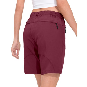 Shorts pour femmes à taille haute en toile à carreaux respirants, imperméables, à séchage rapide, couleur unie, avec taille élastique, style décontracté, rouge - Product Image 2
