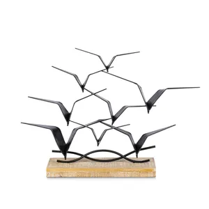 Sculpture d'oiseau en fer artisanale, art animal abstrait, décoration pour l'intérieur, artisanat métallique, design soudé sur base en bois - Product Image 1